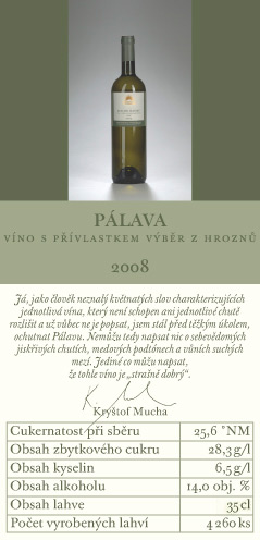 Pálava - velký Sonberk 2009 Výběr z hroznů, Sonberk