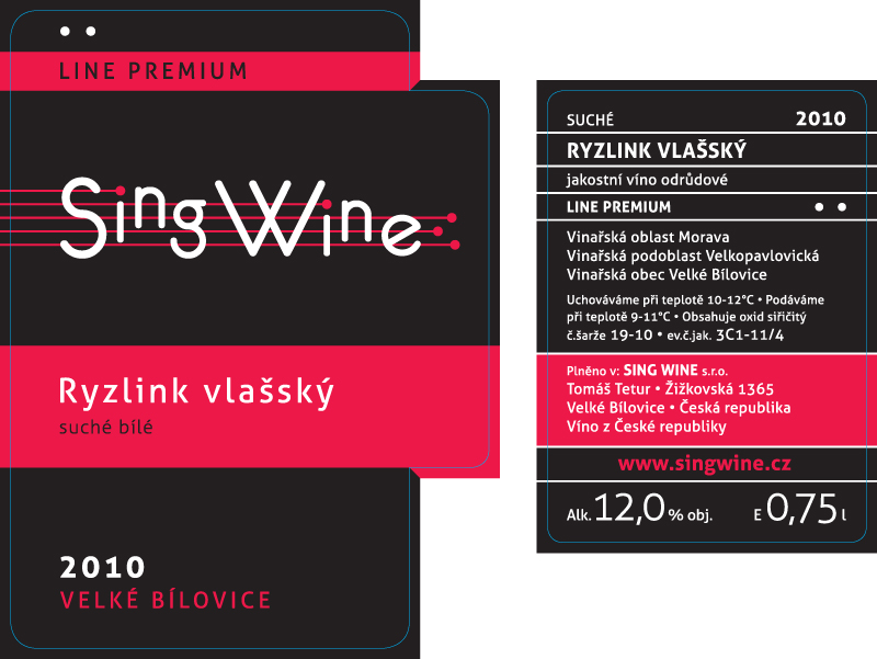 Ryzlink vlašský 2010 Jakostní víno, SING WINE