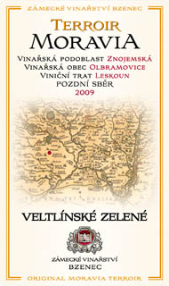 Veltlínské zelené 2009 Pozdní sběr, Zámecké vinařství Bzenec