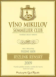 Ryzlink rýnský 2009 Pozdní sběr, Víno Mikulov