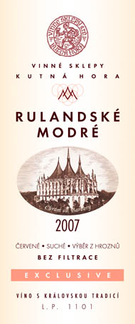 Rulandské modré  2007 Výběr z hroznů, Vinné sklepy Kutná Hora