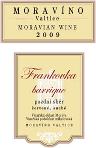 Frankovka barrique 2009 Pozdní sběr, MORAVÍNO