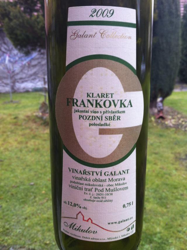 Frankovka Klaret 2009 Pozdní sběr, Galant