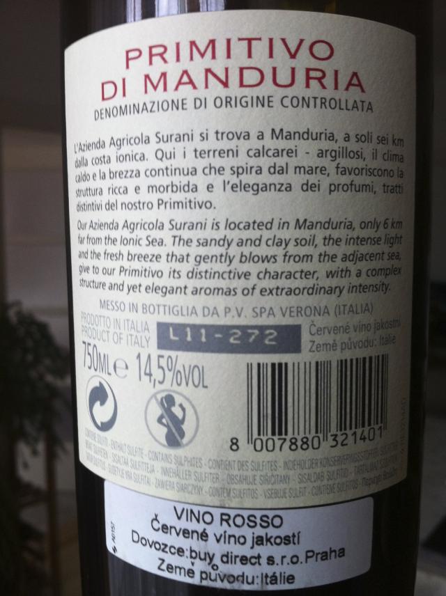 COSTAROSSA Primitivo di Manduria 2010 DOC, Surani