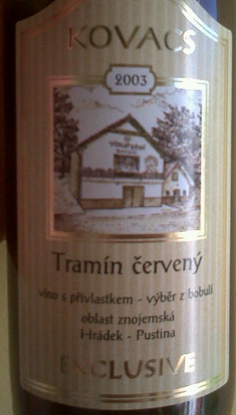 Tramín červený 2003 Výběr z bobulí, Kovacs