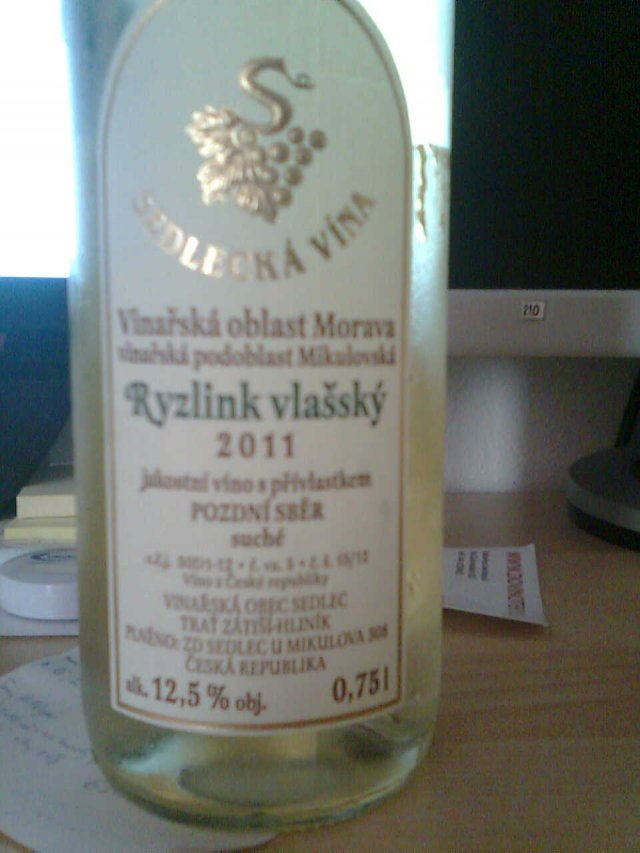 Ryzlink vlašský 2011 Pozdní sběr, ZD Sedlec