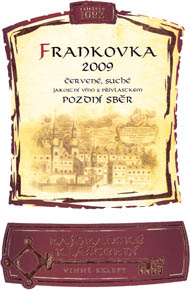 Frankovka 2009 Pozdní sběr, Rajhradské klášterní vinné sklepy