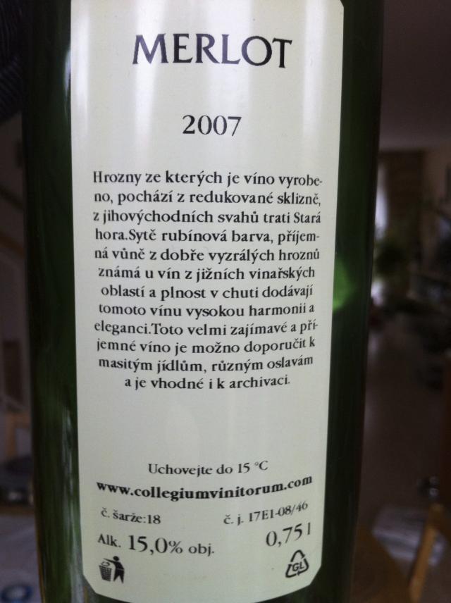 Merlot 2007 Výběr z hroznů, Glos